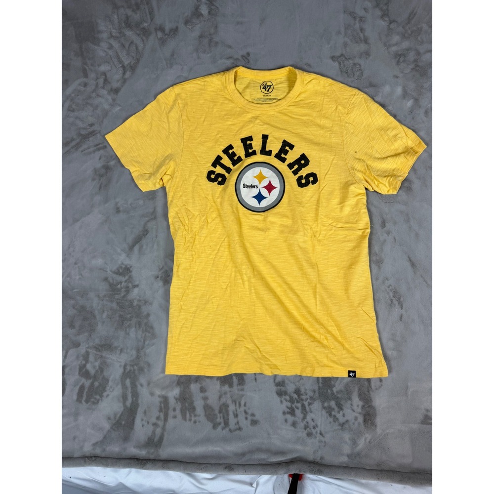 47 Brand Pittsburgh Steelers Mens Medium Yellow Slub Cotton Graphic T-Shirt